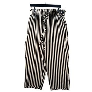 Emery Rose 3XL Black Cream Striped Paperbag Waist Wide Leg Pants Beach